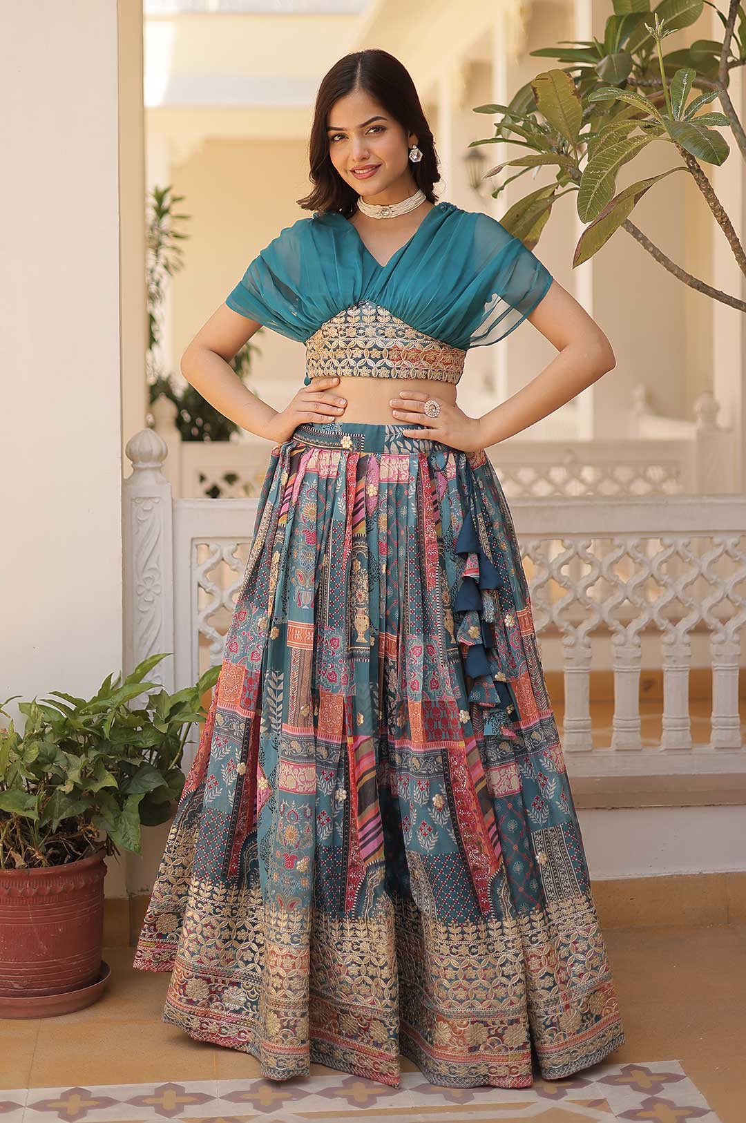 Royal Allure – Russian Silk Lehenga with Foil Embroidery Work
