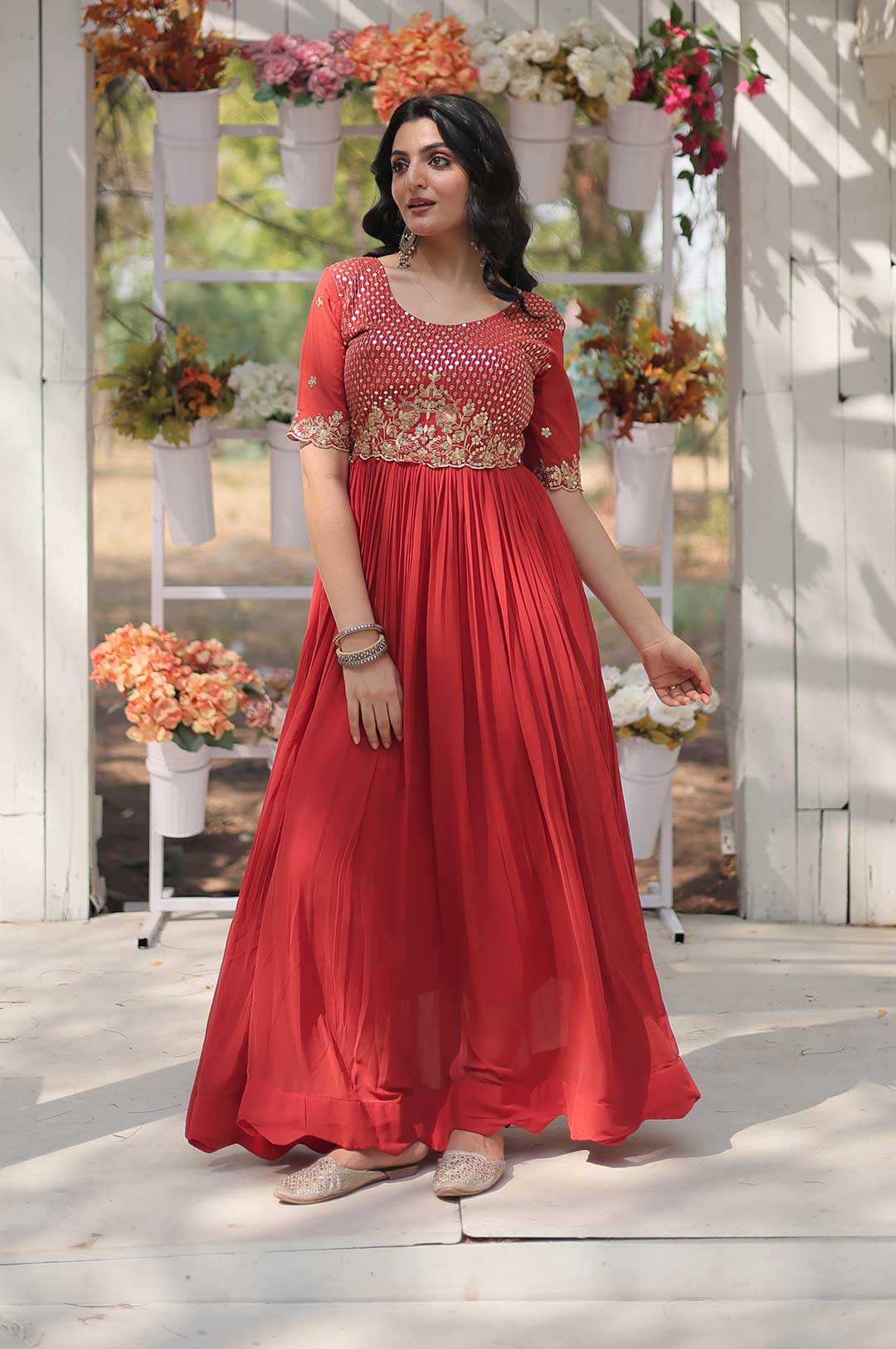 Royal Bloom – Orange Embroidered Faux Blooming Gown
