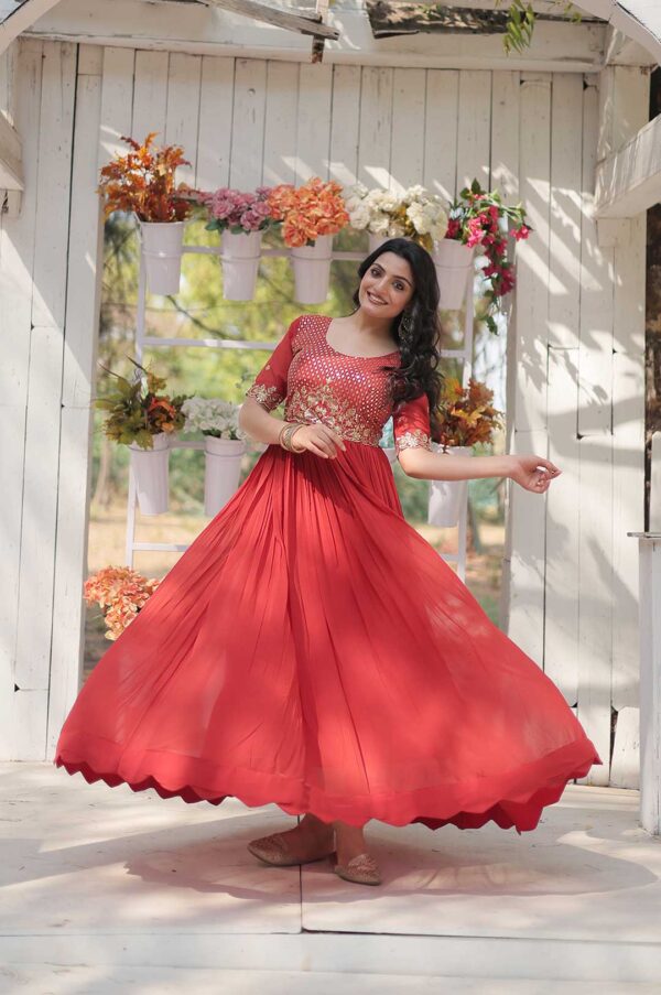 Royal Bloom – Orange Embroidered Faux Blooming Gown