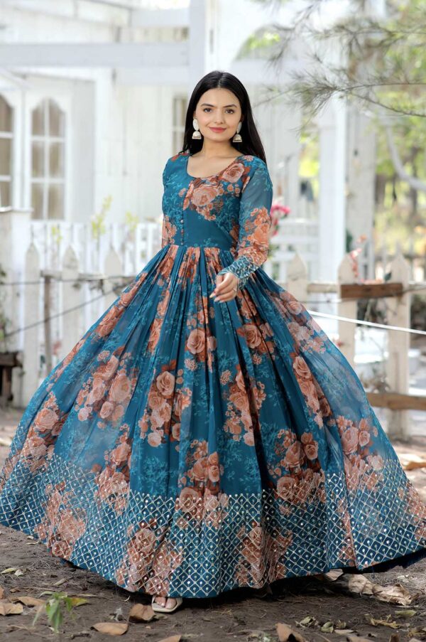 Royal Bloom – Rama Blue Floral Embroidered Gown