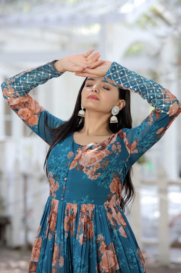 Royal Bloom – Rama Blue Floral Embroidered Gown