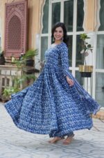 Royal-Blue-Pure-Cotton-Anarkali-Set-with-Printed-Dupatta