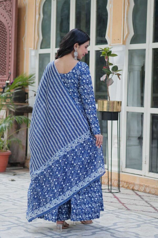 Royal Blue Pure Cotton Anarkali Set with Printed Dupatta – Refreshing Ethnic Grace