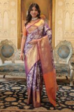 Royal-Grace-–-Kanjivaram-Silk-Zari-Weaving-Purple-Brocade-Saree-with-Floral-Design