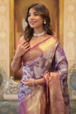 Royal-Grace-–-Kanjivaram-Silk-Zari-Weaving-Purple-Brocade-Saree-with-Floral-Design-2