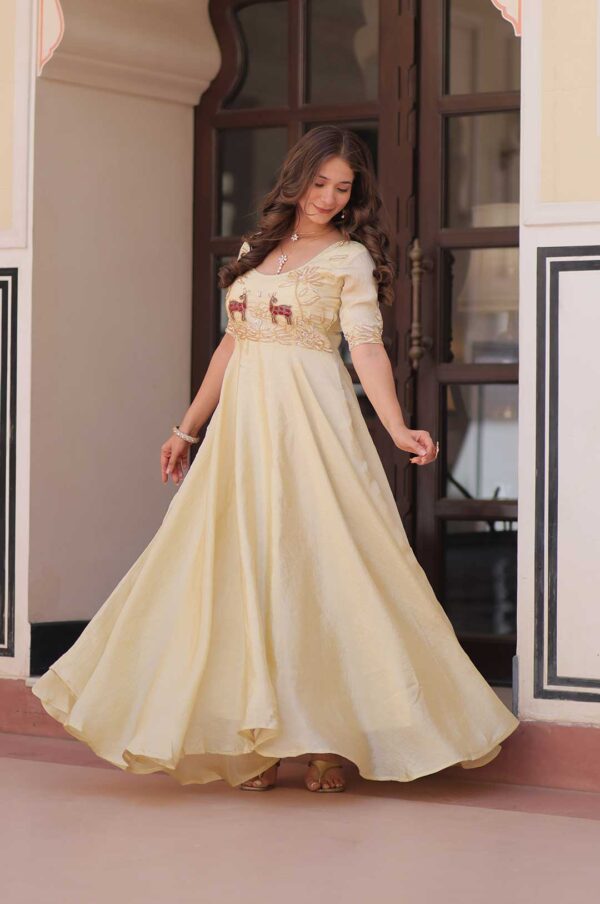 Royal Off-White Gold Crush Gown with Embroidery & Bead Work