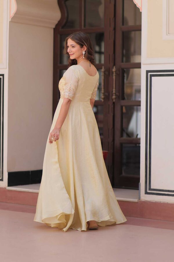 Royal Off-White Gold Crush Gown with Embroidery & Bead Work