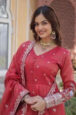 Royal-Orange-Embroidered-Anarkali-Gown-With-Dupatta
