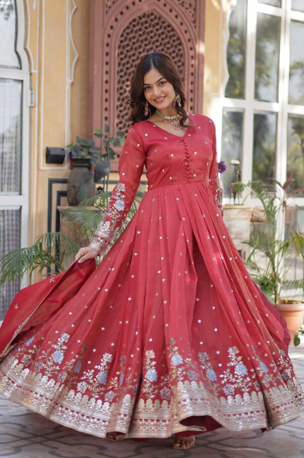 Royal-Orange-Embroidered-Anarkali-Gown-With-Dupatta