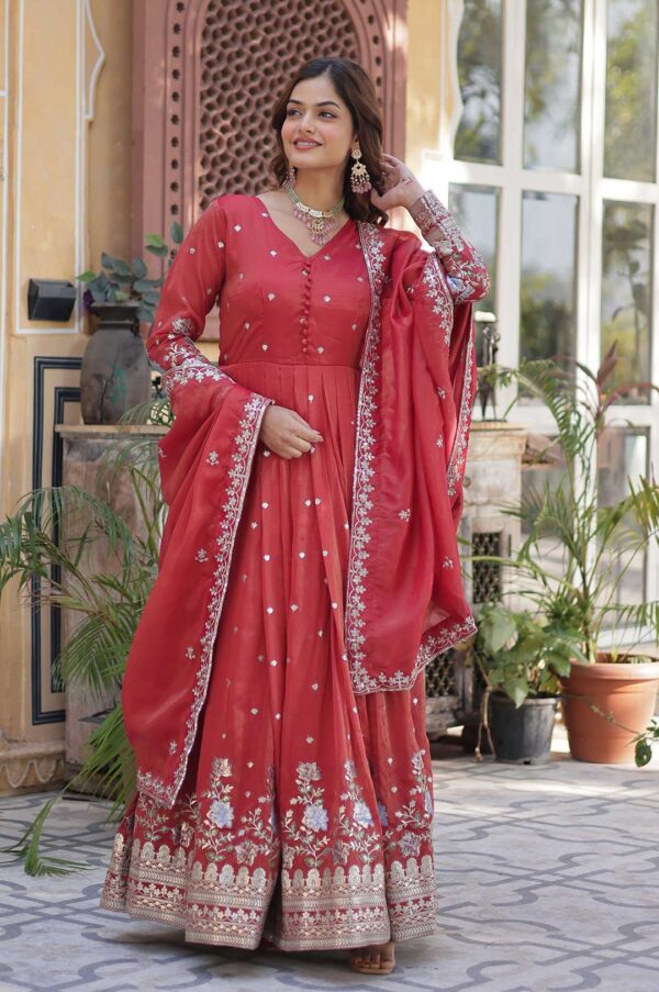 Royal-Orange-Embroidered-Anarkali-Gown-With-Dupatta