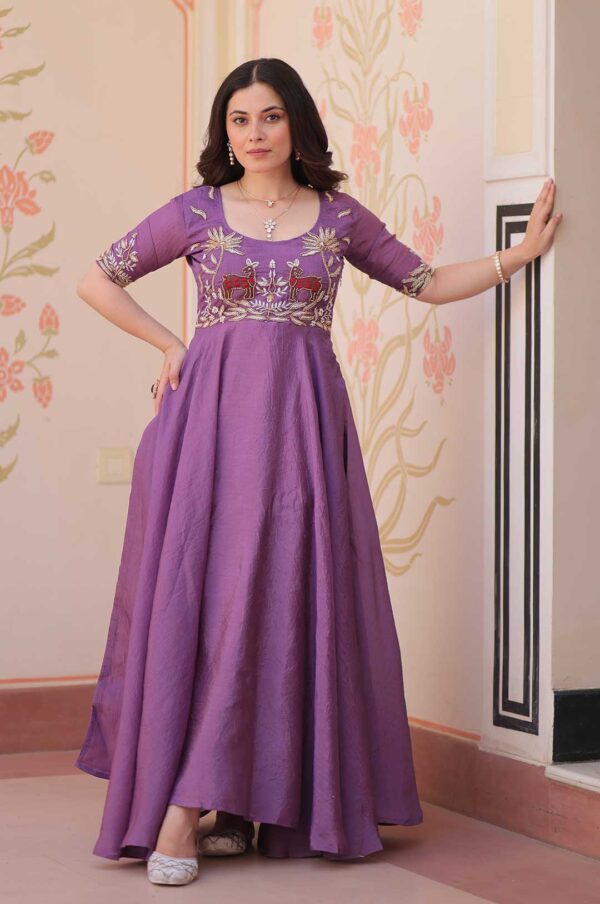 Royal Purple Gold Crush Gown with Embroidery & Bead Work