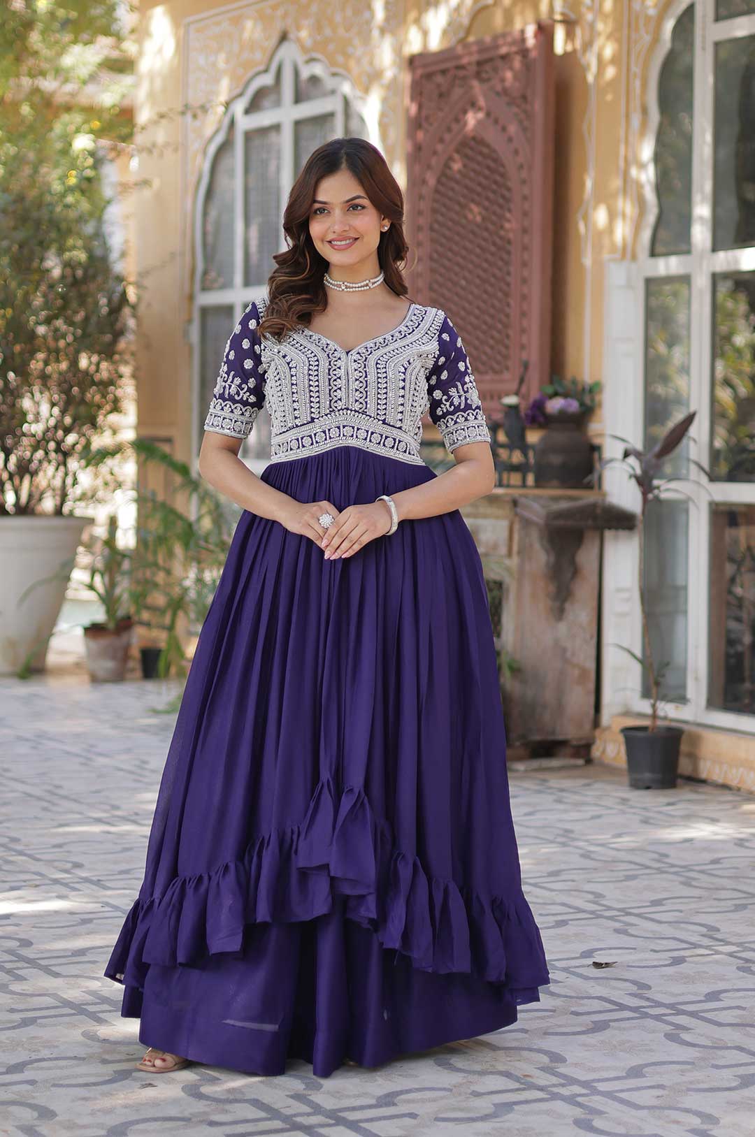 Royal Purple Embroidered Kurti & Lehenga Set – Elegance in Every Twirl