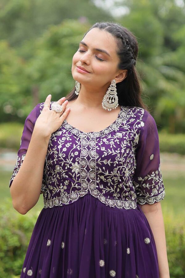 Royal Purple Faux Blooming Gown with Zari & Sequin Embroidery