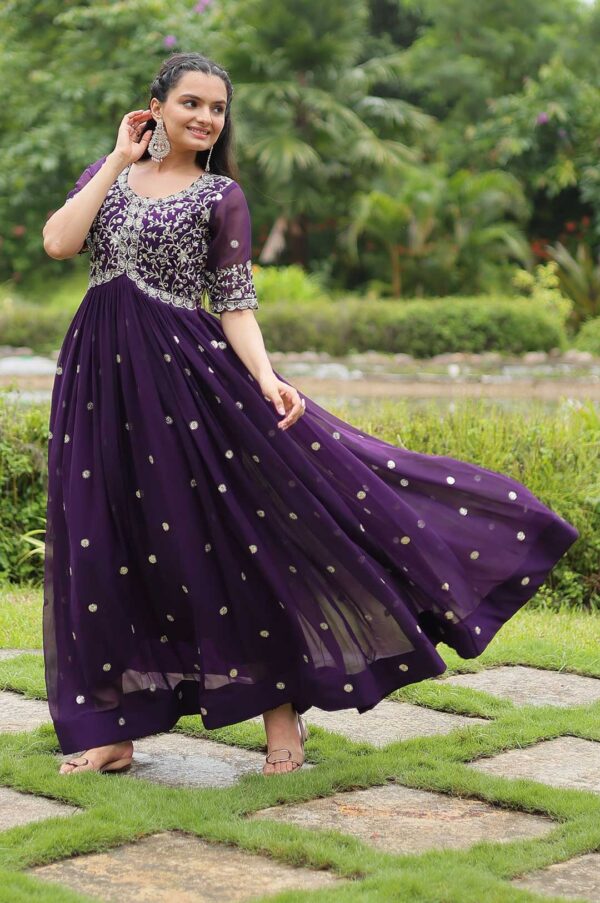 Royal Purple Faux Blooming Gown with Zari & Sequin Embroidery