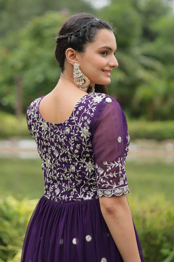 Royal Purple Faux Blooming Gown with Zari & Sequin Embroidery