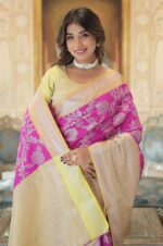 Royal-Radiance-–-Magenta-and-Gold-Kanjivaram-Silk-Saree-with-Zari-Weaving-Work-with-Light-Yellow-Blouse-2