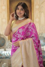 Royal-Radiance-–-Magenta-and-Gold-Kanjivaram-Silk-Saree-with-Zari-Weaving-Work-with-Light-Yellow-Blouse-3