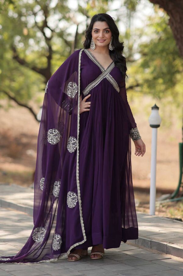 Royal Radiance – Purple Embroidered Gown with Dupatta