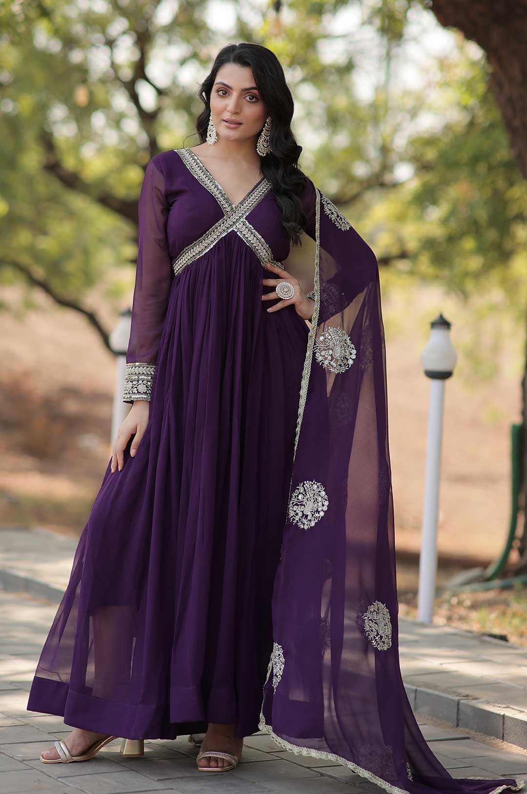 Royal Radiance – Purple Embroidered Gown with Dupatta