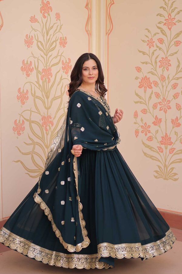 Royal Rama Green Zari Embroidered Gown Set with Dupatta