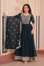Royal-Rama-Green-Zari-Embroidered-Gown-Set-with-Dupatta.--4