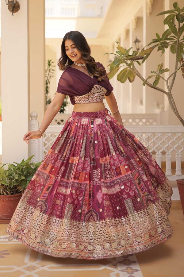 Royal Wine Charm – Russian Silk Foil Embroidered Lehenga Set