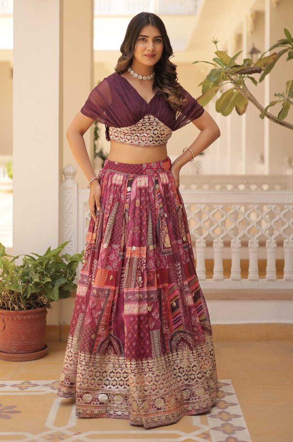 Royal Wine Charm – Russian Silk Foil Embroidered Lehenga Set