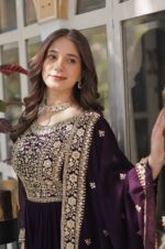 Royal-Wine-Faux-Blooming-Gown-with-Embroidered-Dupatta-2