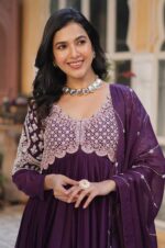 Royal-Wine-Star-Georgette-Gown-with-Beads-&amp;-Sequins-Embroidery-2