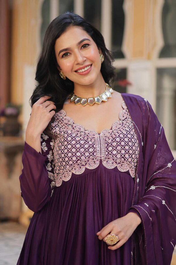 Royal Wine Star Georgette Gown with Beads & Sequins Embroidery
