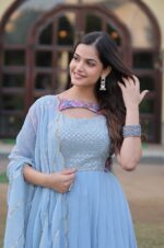 Sky-Blue-Georgette-Gown-with-Embroidered-Bodice-and-Dupatta