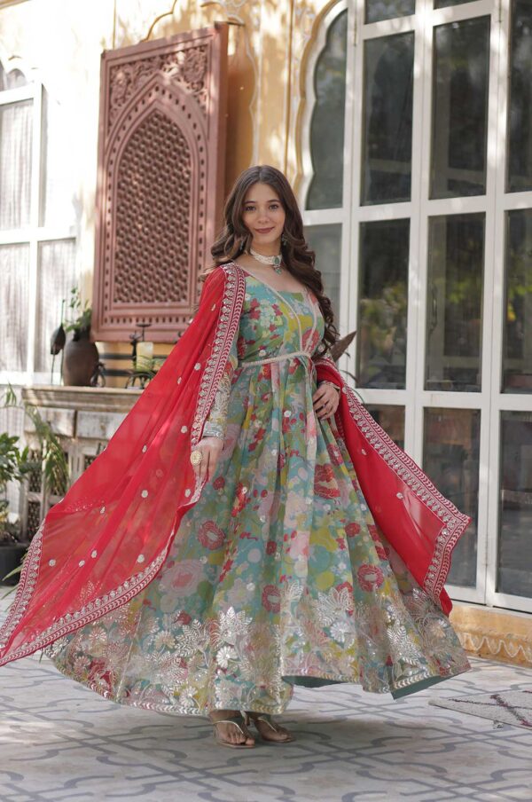 Sky Multicolor Russian Silk Anarkali Set – Grace in Every Bloom