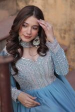 Sky--Star-Georgette-Embroidered-Gown-with-Beads-&amp;-Sequins-Work-and-Dupatta-Set.-2