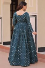 Staple-Jacquard-Weaving-Designer-Gown-with-Printed-Choli-–-Rama-4