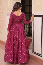 Staple-Jacquard-Weaving-Designer-Gown-with-Printed-Choli-–-Wine-3