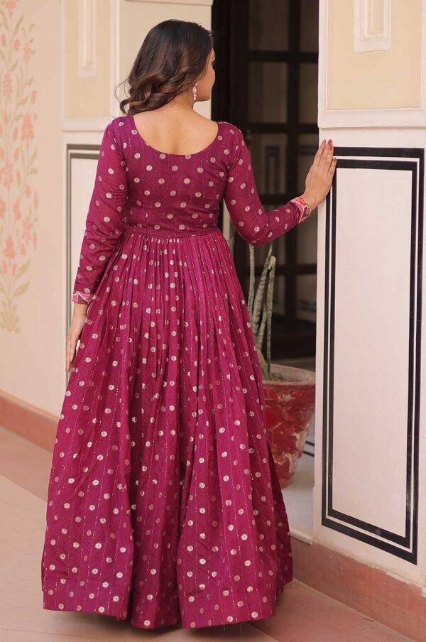 Staple Jacquard Weaving Designer Gown with Printed Choli – Wine