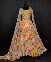 Sunshine Yellow Floral Gown in Faux Georgette with Dupatta & Belt – Digital Print Anarkali