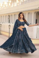 Teal-Blue-Faux-Blooming-Heavy-Embroidered-Lehenga-Choli-Set-with-Dupatta