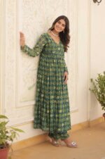 Teal-Green-Geometric-Print-Long-Kurta-with-Palazzo-Pants-2