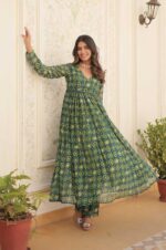 Teal-Green-Geometric-Print-Long-Kurta-with-Palazzo-Pants-3
