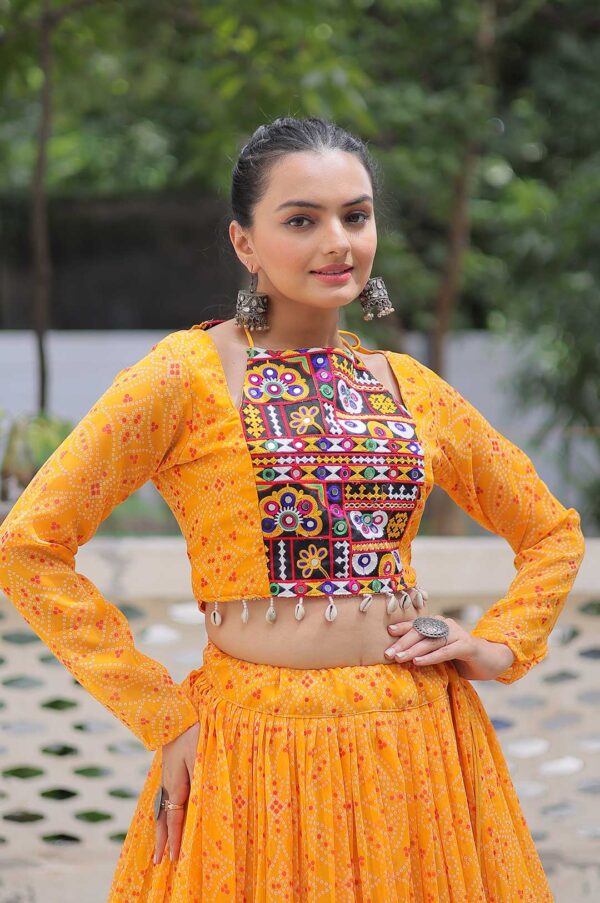 Yellow Traditional Bandhej Lehenga Choli Set with Gotta Patti & Gamthi Embroidery