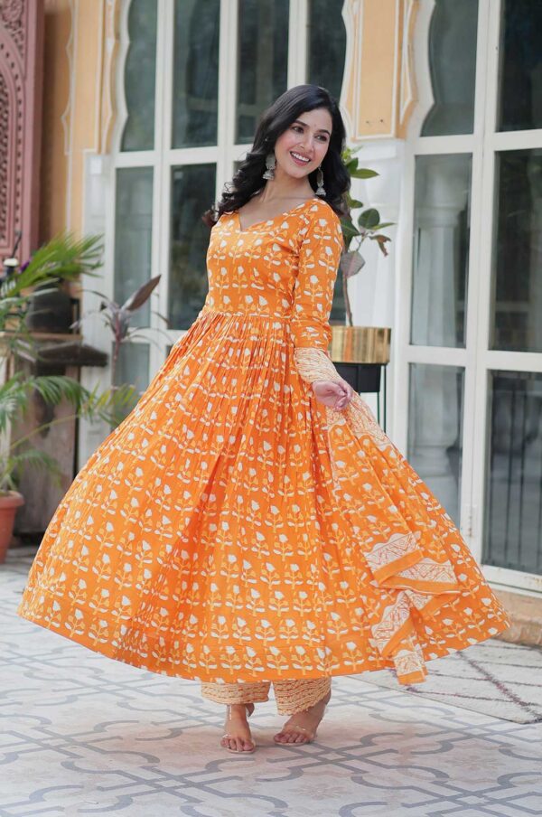 Vibrant Yellow Pure Cotton Anarkali Set with Dupatta – Summer Freshness & Ethnic Charm