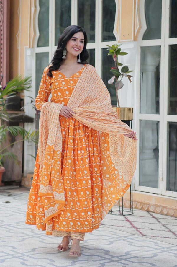 Vibrant Yellow Pure Cotton Anarkali Set with Dupatta – Summer Freshness & Ethnic Charm