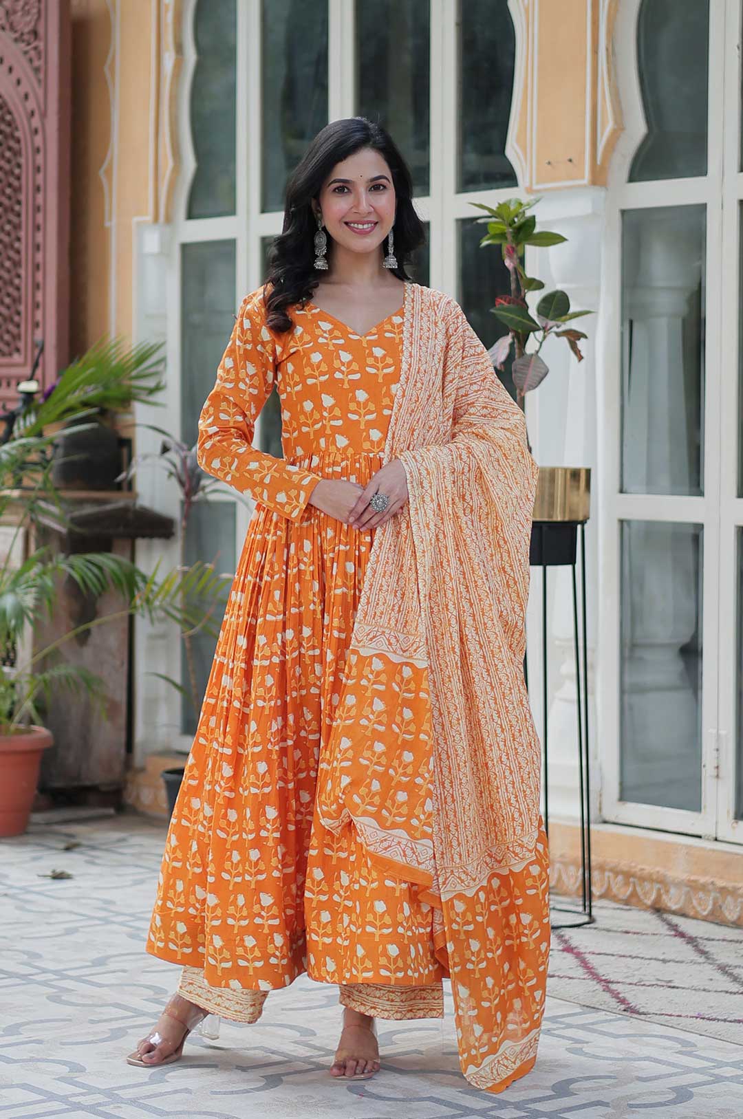 Vibrant Yellow Pure Cotton Anarkali Set with Dupatta – Summer Freshness & Ethnic Charm