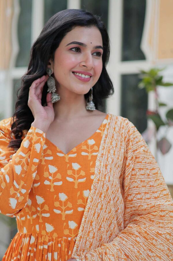 Vibrant Yellow Pure Cotton Anarkali Set with Dupatta – Summer Freshness & Ethnic Charm