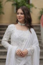 White-Georgette-Sharara-Suit-with-Heavy-Chikankari-Style-Embroidery-&amp;-Dupatta