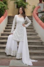 White-Georgette-Sharara-Suit-with-Heavy-Chikankari-Style-Embroidery-&amp;-Dupatta-4