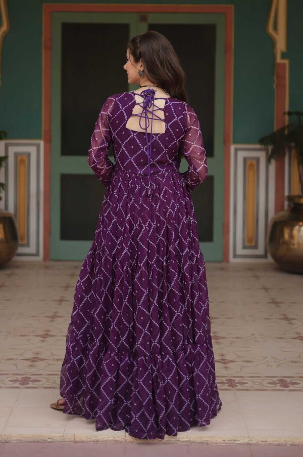 Wine Bandhani Print Georgette Gown with Embellished Yoke