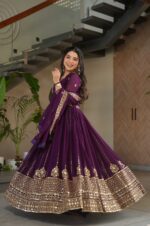 Wine-Faux-Blooming-Embroidered-Gown-with-Zari-&amp;-Sequin-Work-+-Dupatta-2