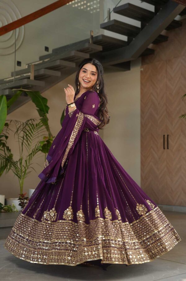 Wine Faux Blooming Embroidered Gown with Zari & Sequin Work + Dupatta